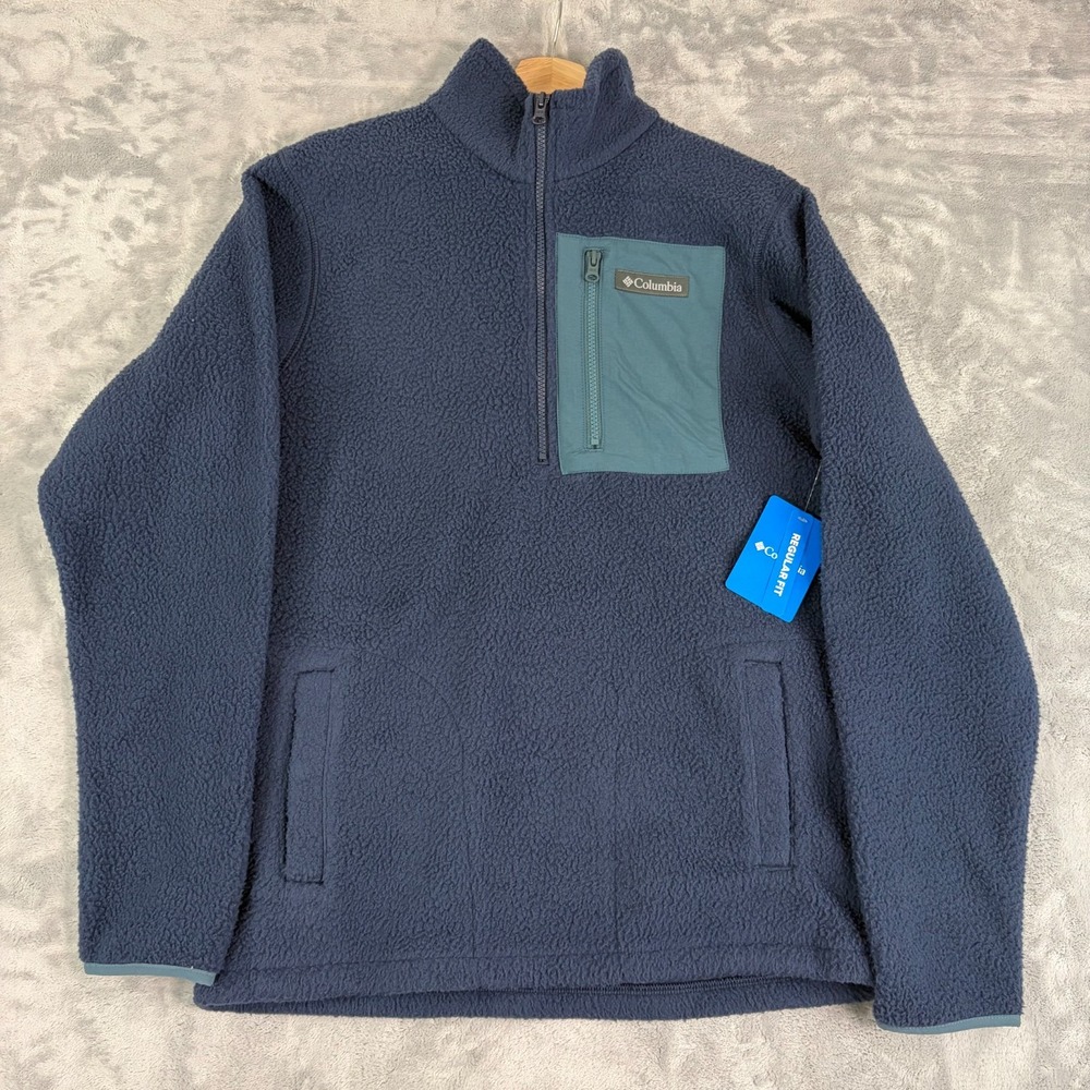 Columbia Jasper Ridge Pebbled Half Zip Fleece Mens Size Small Navy Blue NEW